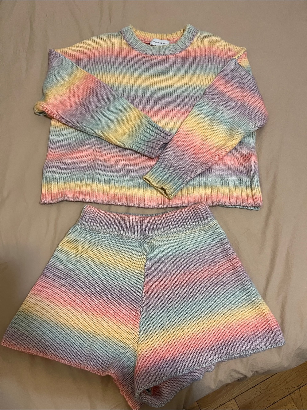 Something Navy Pastel Striped Knit Sweater & Shorts Set